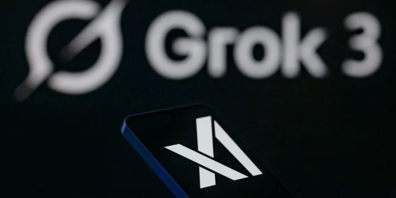Smartphone displaying the X logo in front of a blurred Grok 3 logo, representing controversy around AI-generated content.