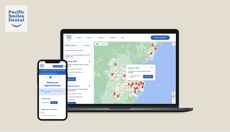 Booking screen for Pacific Smiles Dental