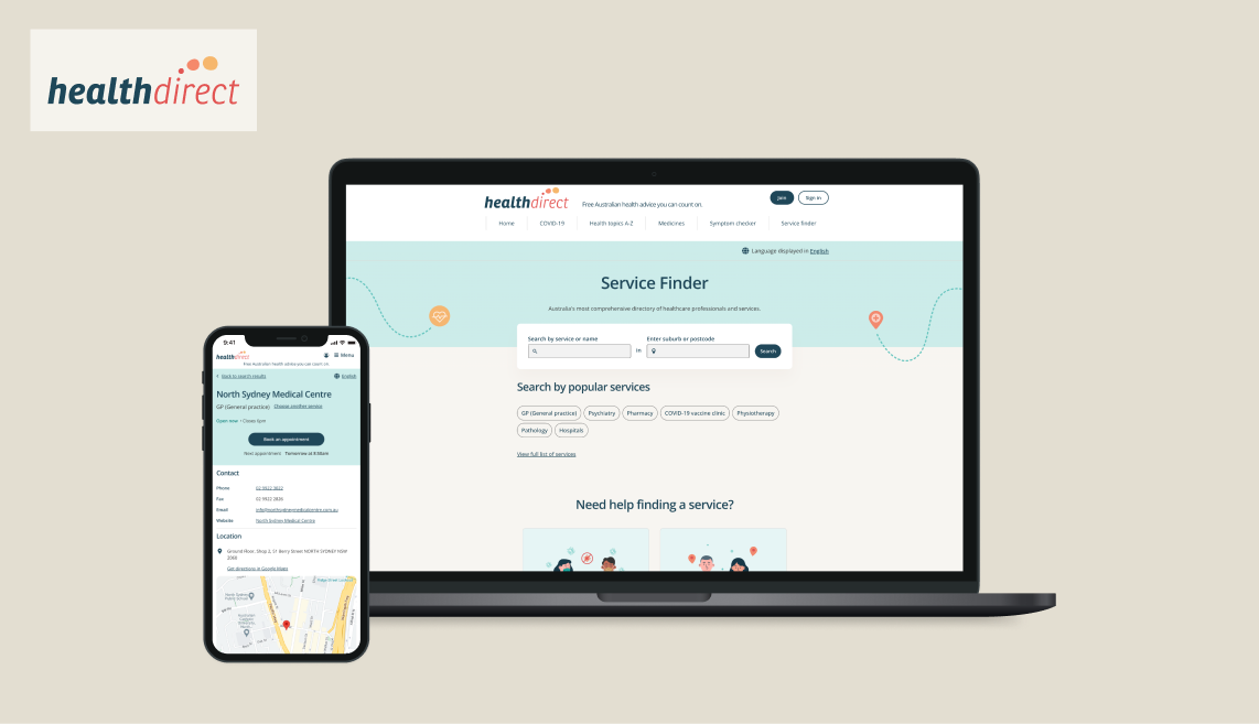 Service finder for healthdirect