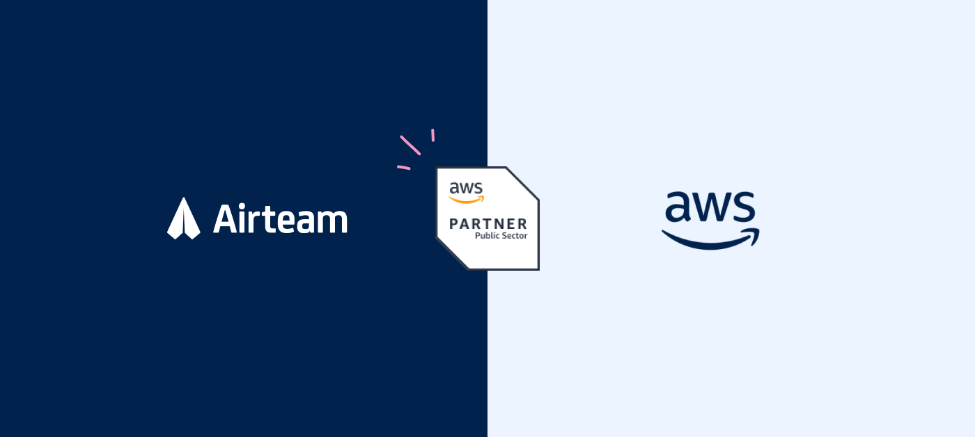 Airteam's logo and AWS Public Sector badge on a blue and white background.