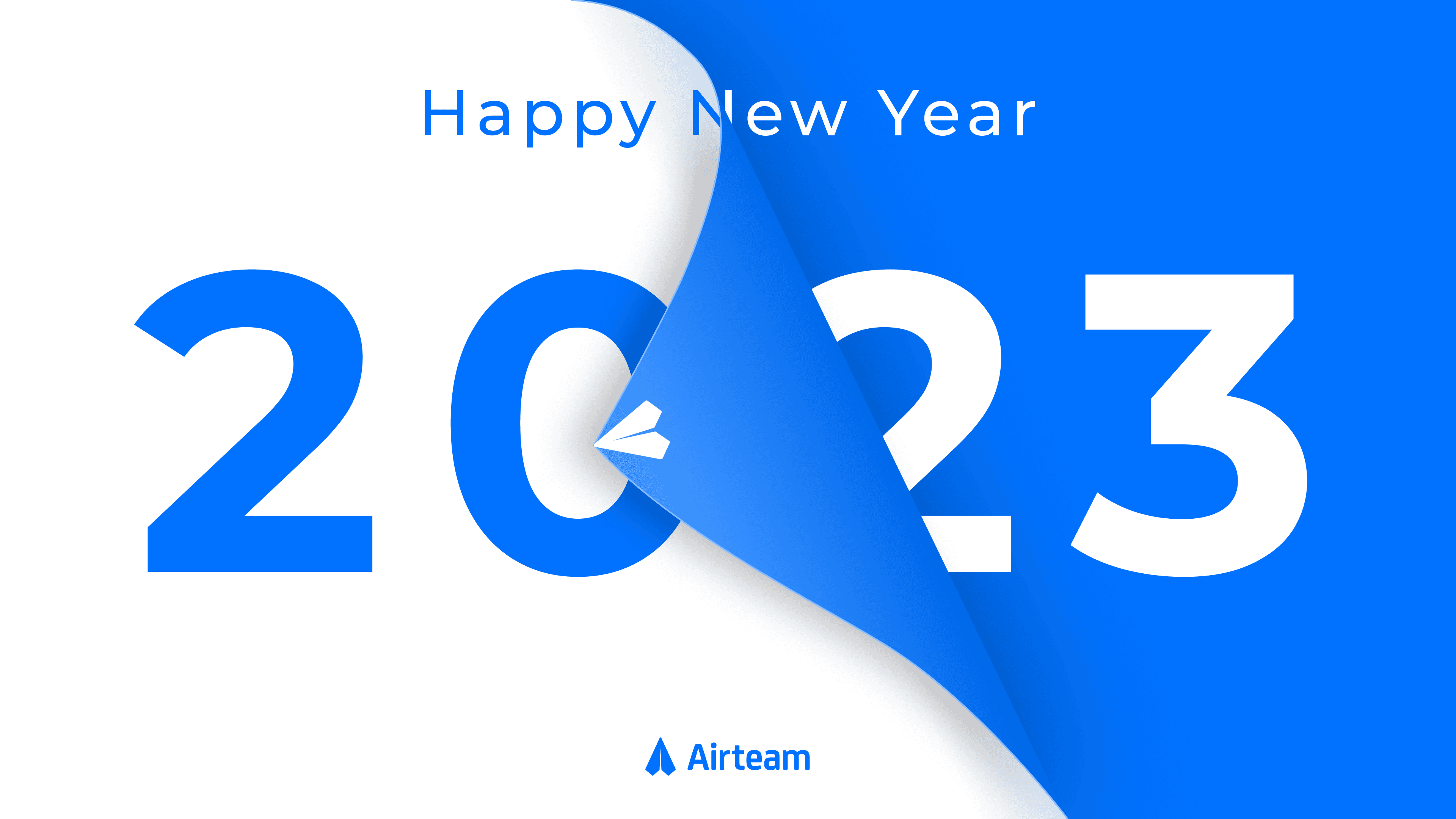 A blue and white illustration turning the page from 2022 to 2023.