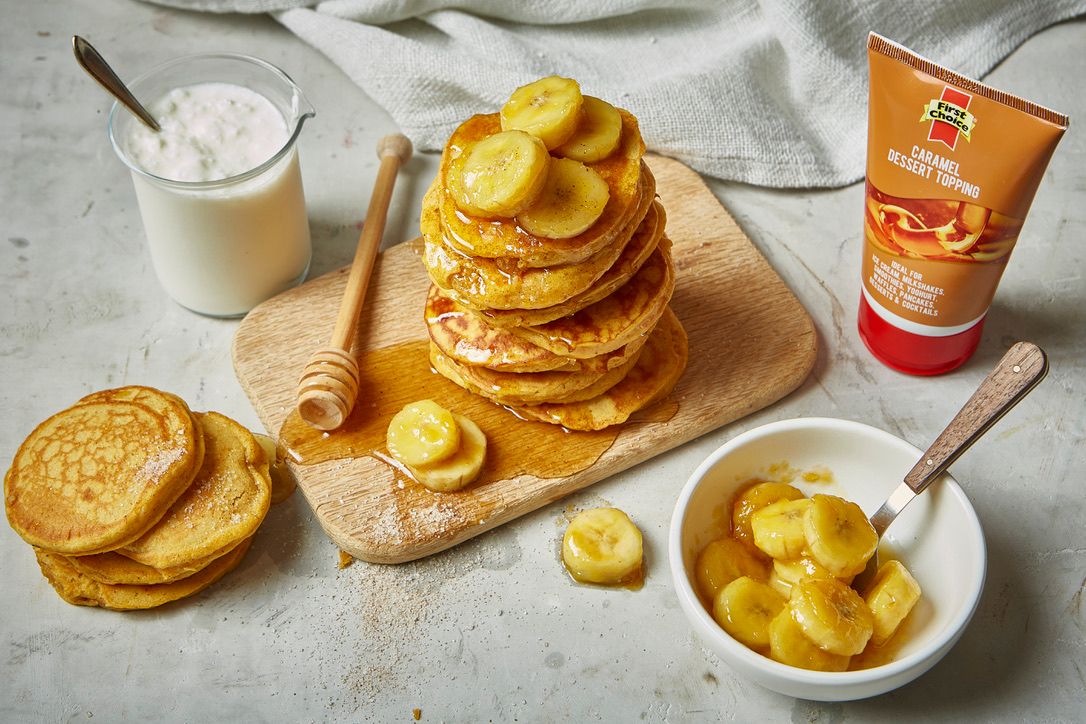 an image of Pumpkin Flapjacks with Caramelised Banana and Caramel Dessert Topping