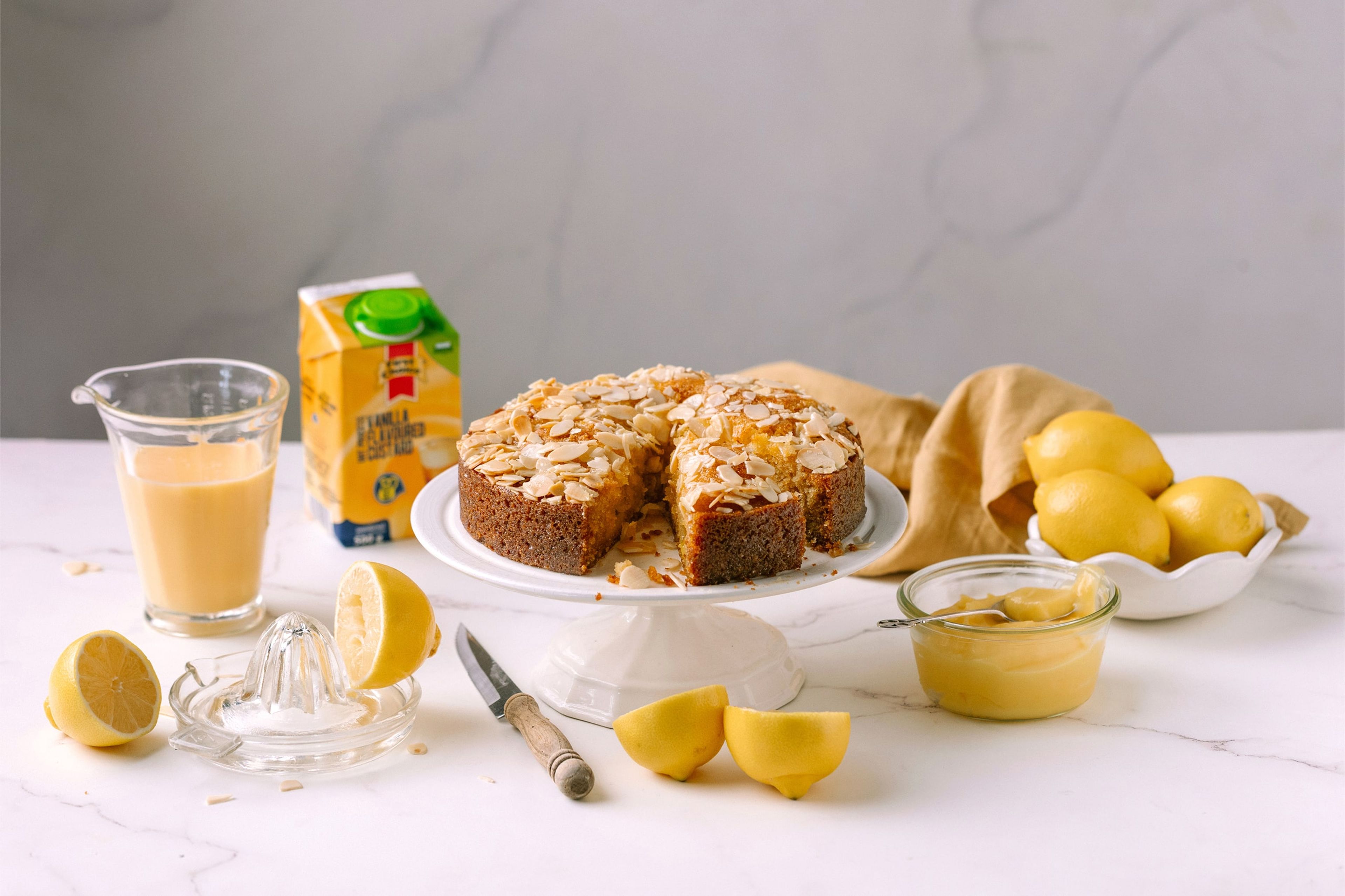 Lemon Custard Cake with Almonds