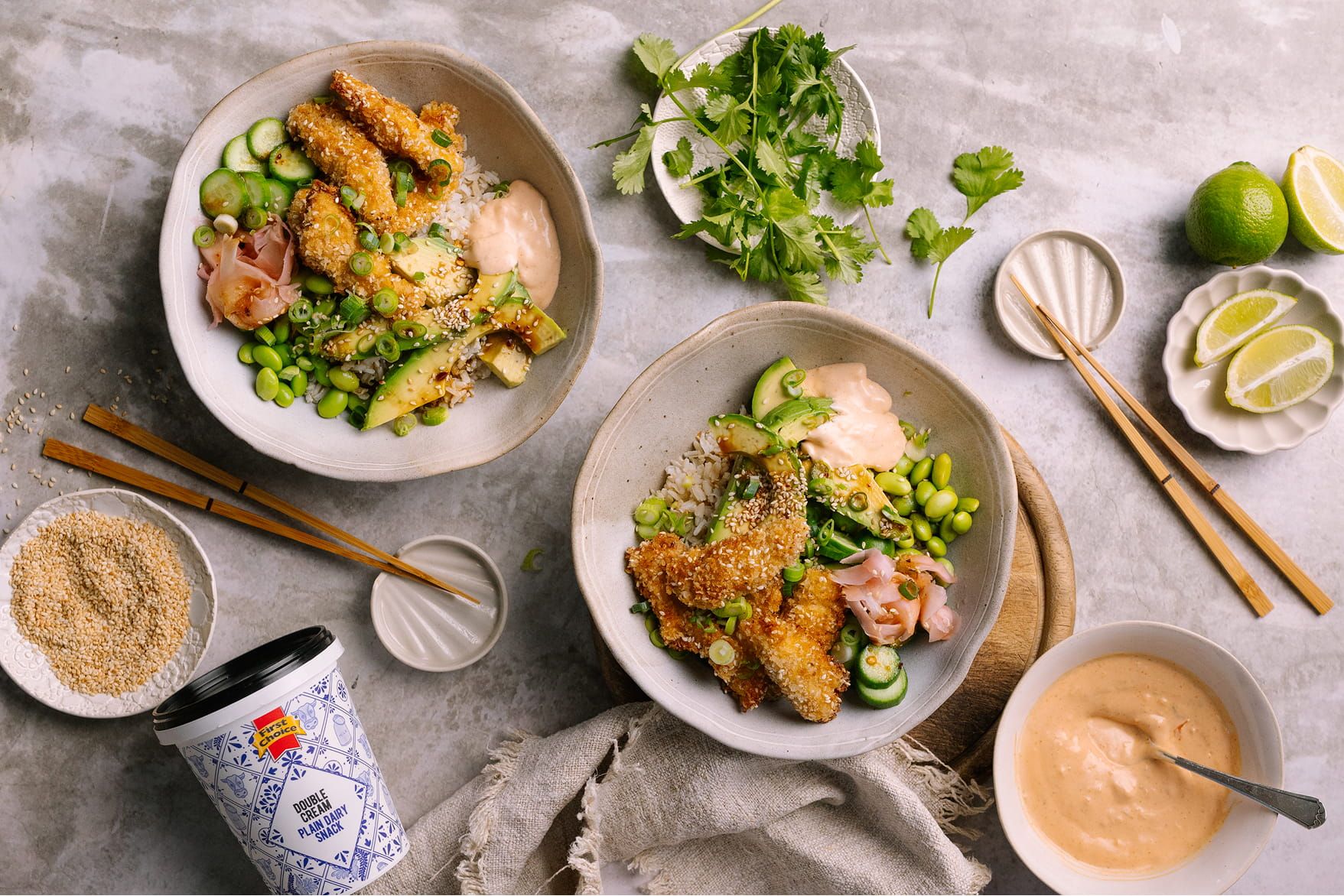 Crispy Dairy Snack Chicken Poke Bowls
