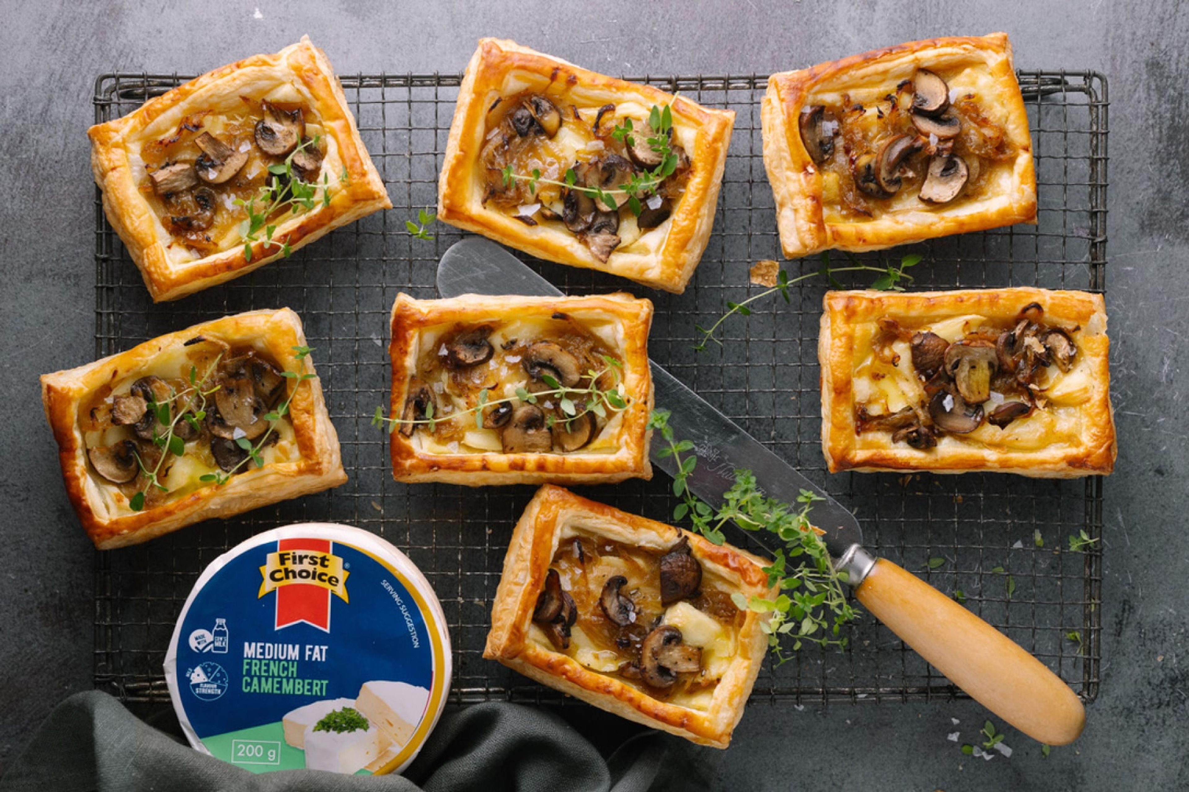 Mushroom, Caramelised Onion and Camembert Cheese Tarts