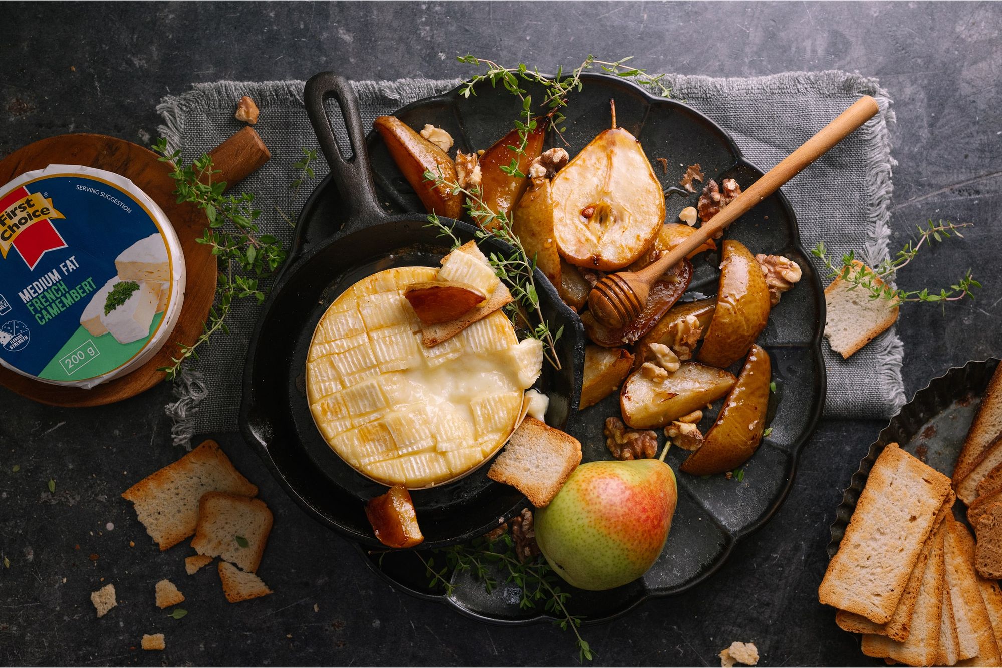 Baked Camembert Dip with Walnuts Honey and Pears