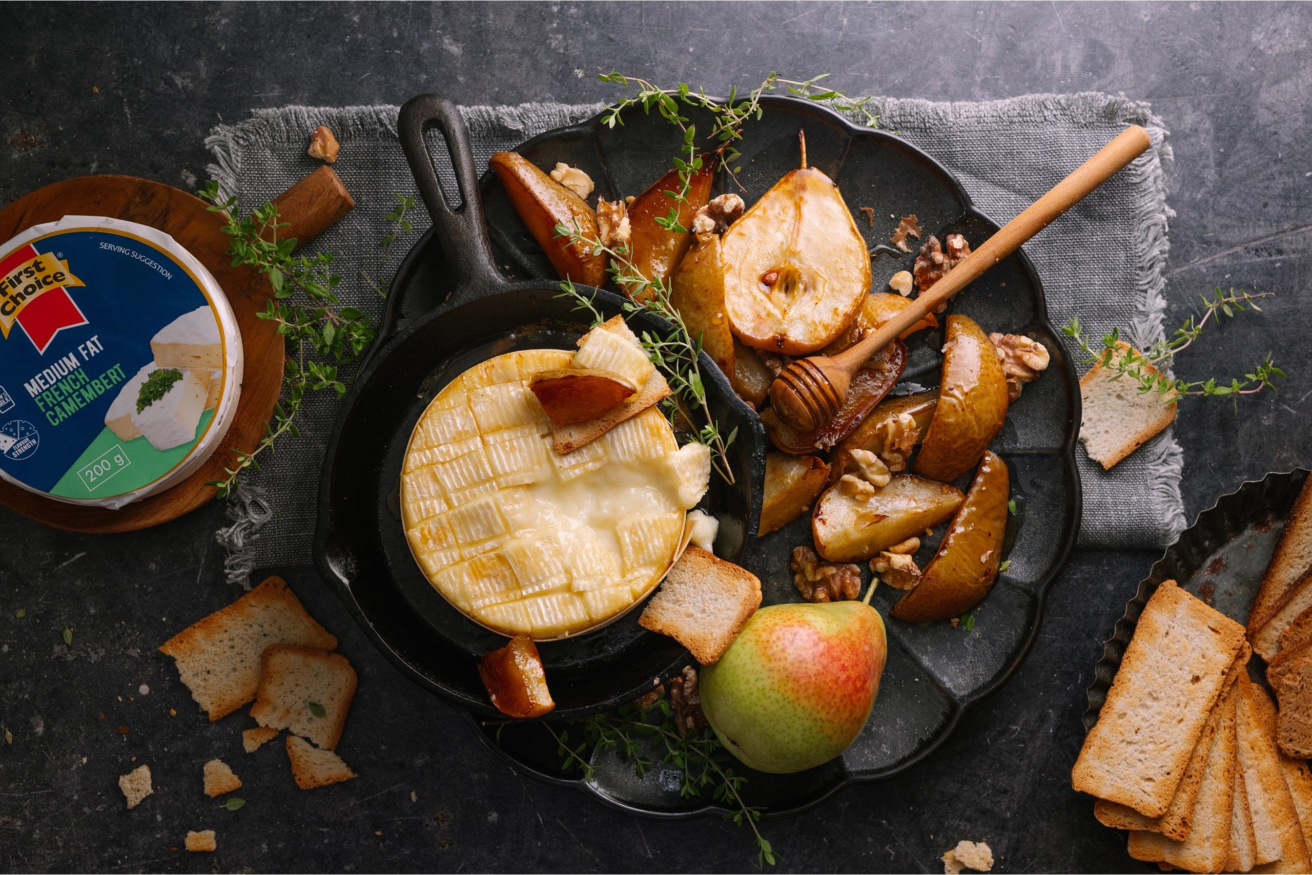 Baked Camembert Dip with Walnuts Honey and Pears