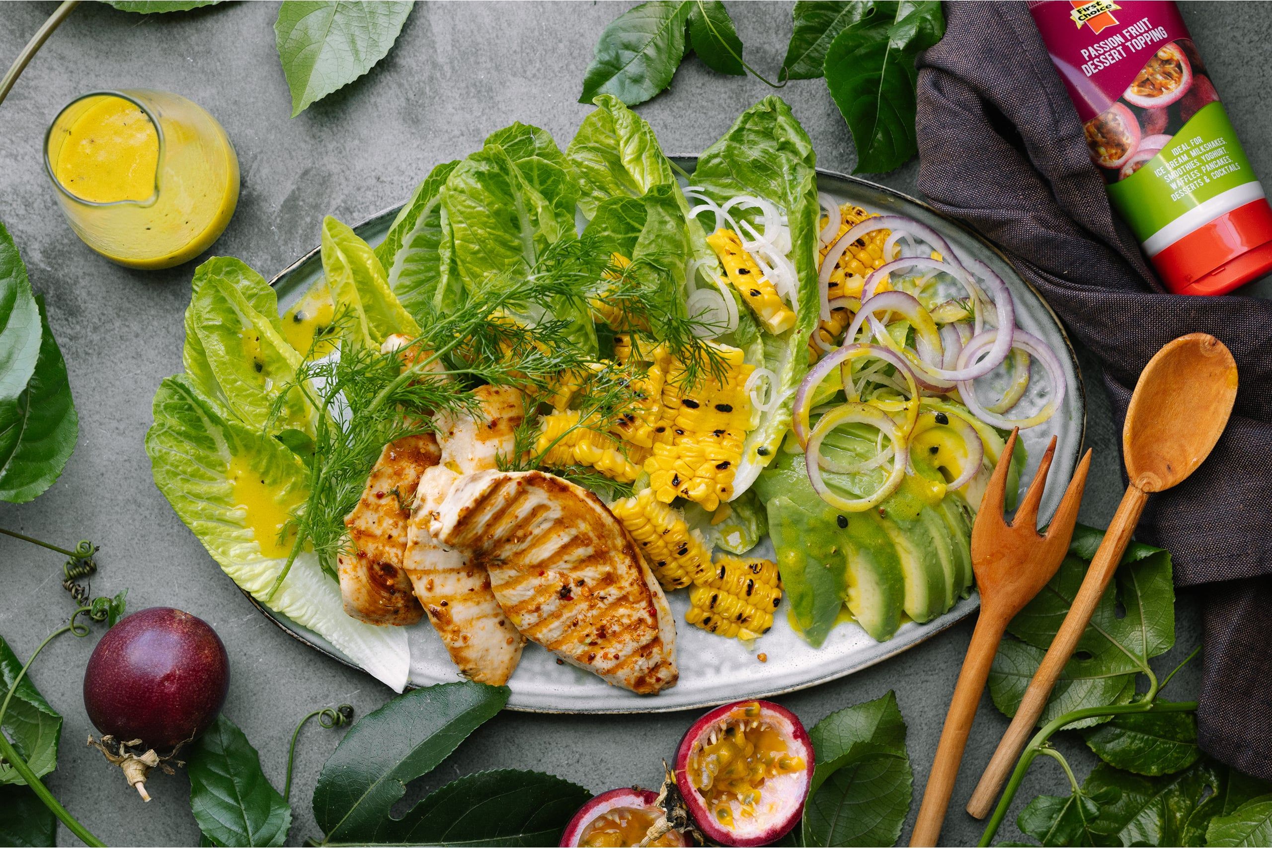 Marinated Chicken and Corn Salad with Passionfruit Dressing