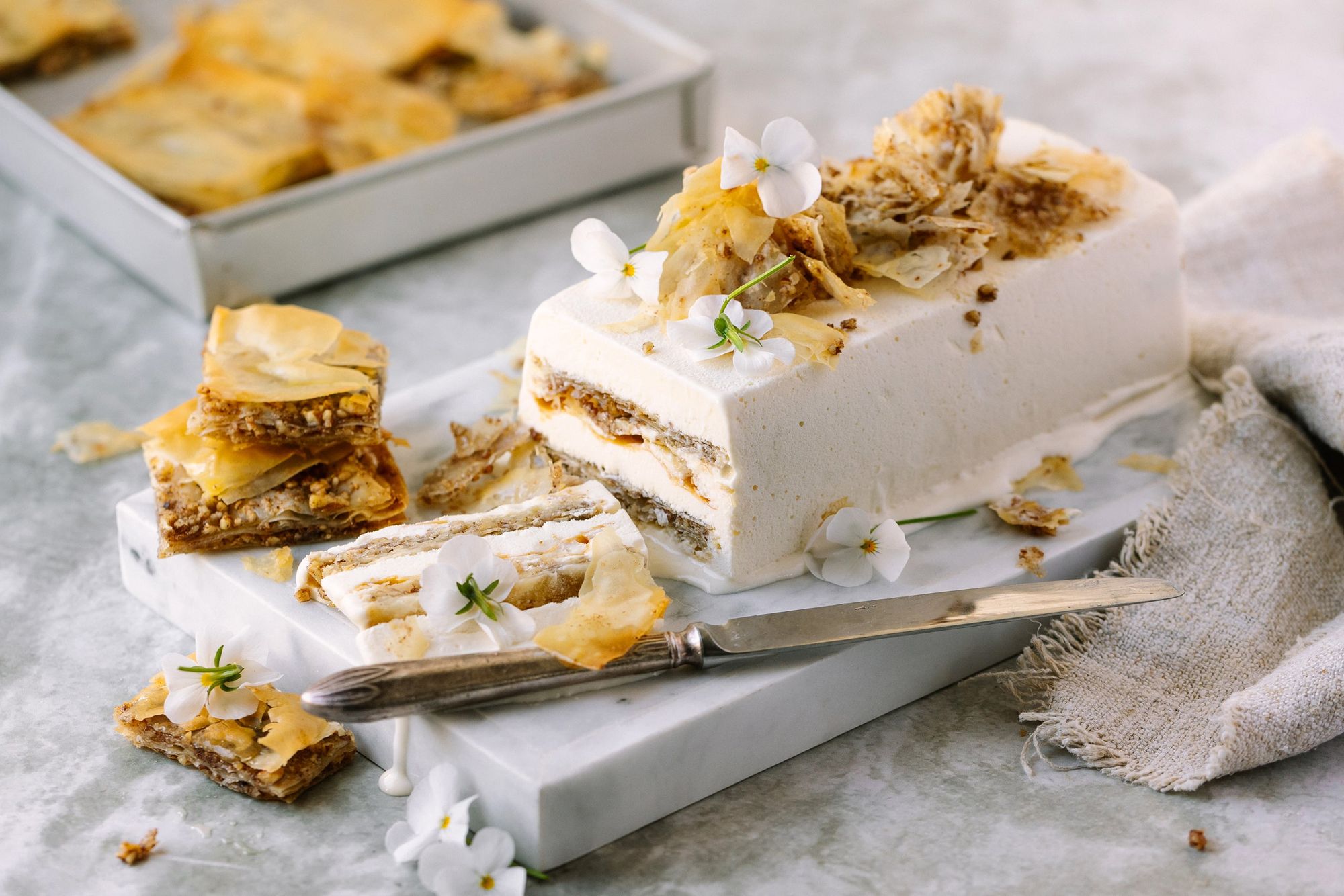 Vanilla Velvet Baklava Ice Cream Cake