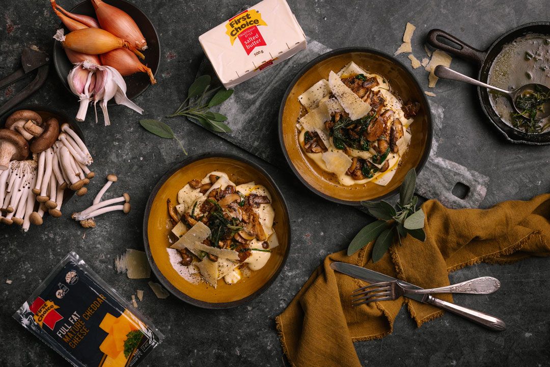 Open Mushroom Lasagne - Drizzled with Sage Butter