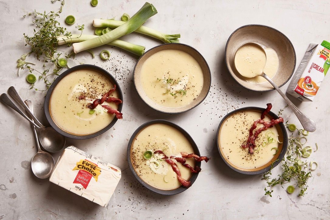 Creamy Potato and Leek Soup – with Crispy Bacon