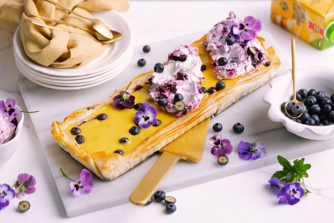 an image of Custard, Lemon and Blueberry Tart