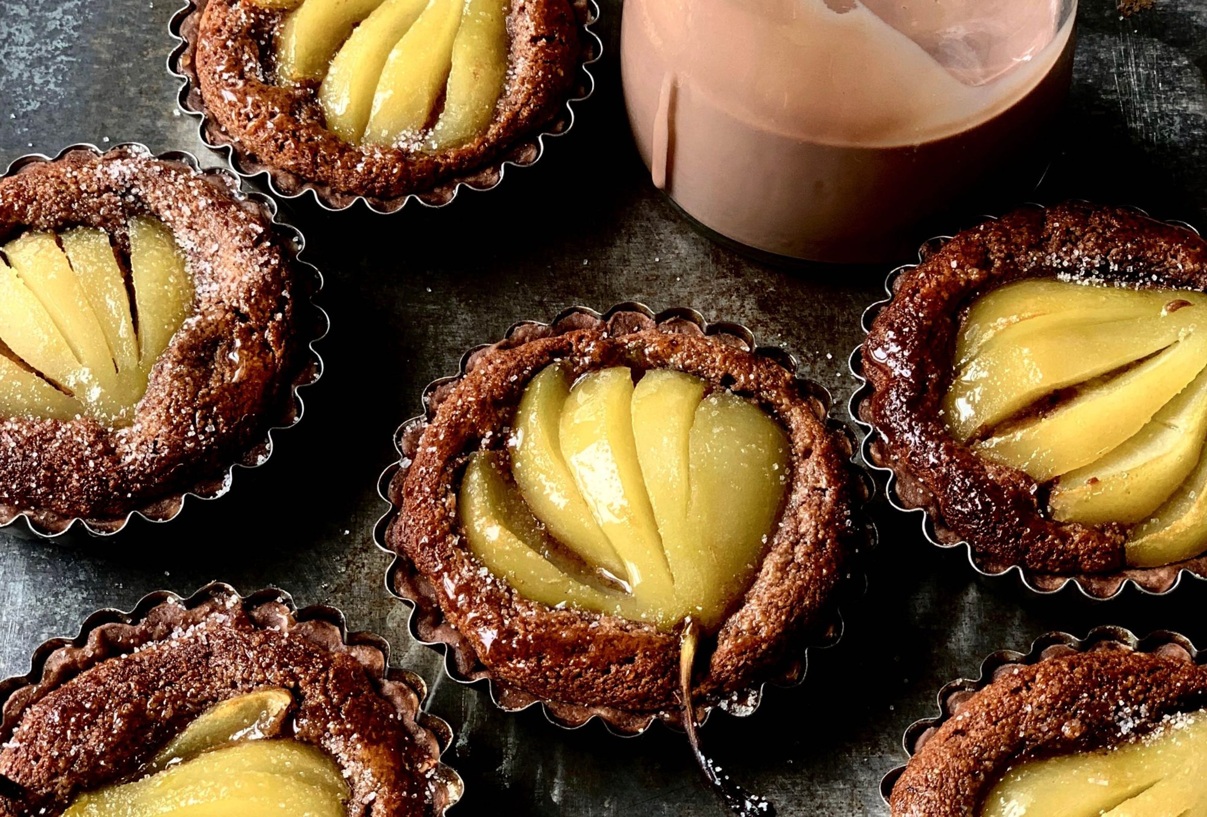 Chocolate Velvet pear and Almond tartlets