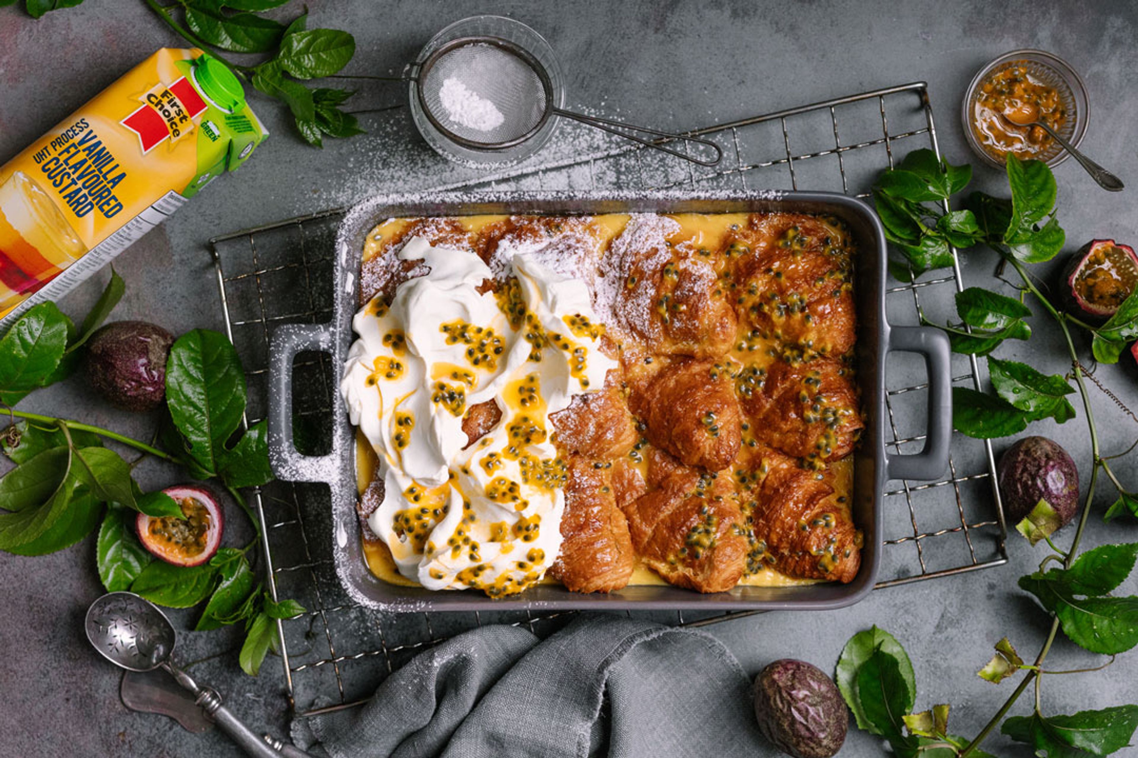 Passionfruit Custard Croissant Pudding