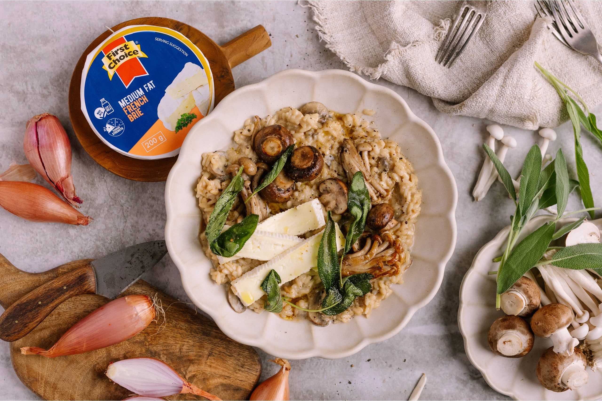 Mushroom Risotto with Crispy Sage and Brie