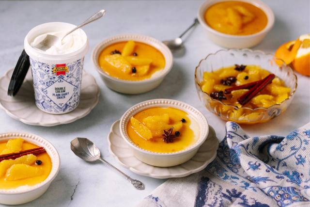 Baked Dairy Snack with Spiced Caramel Oranges