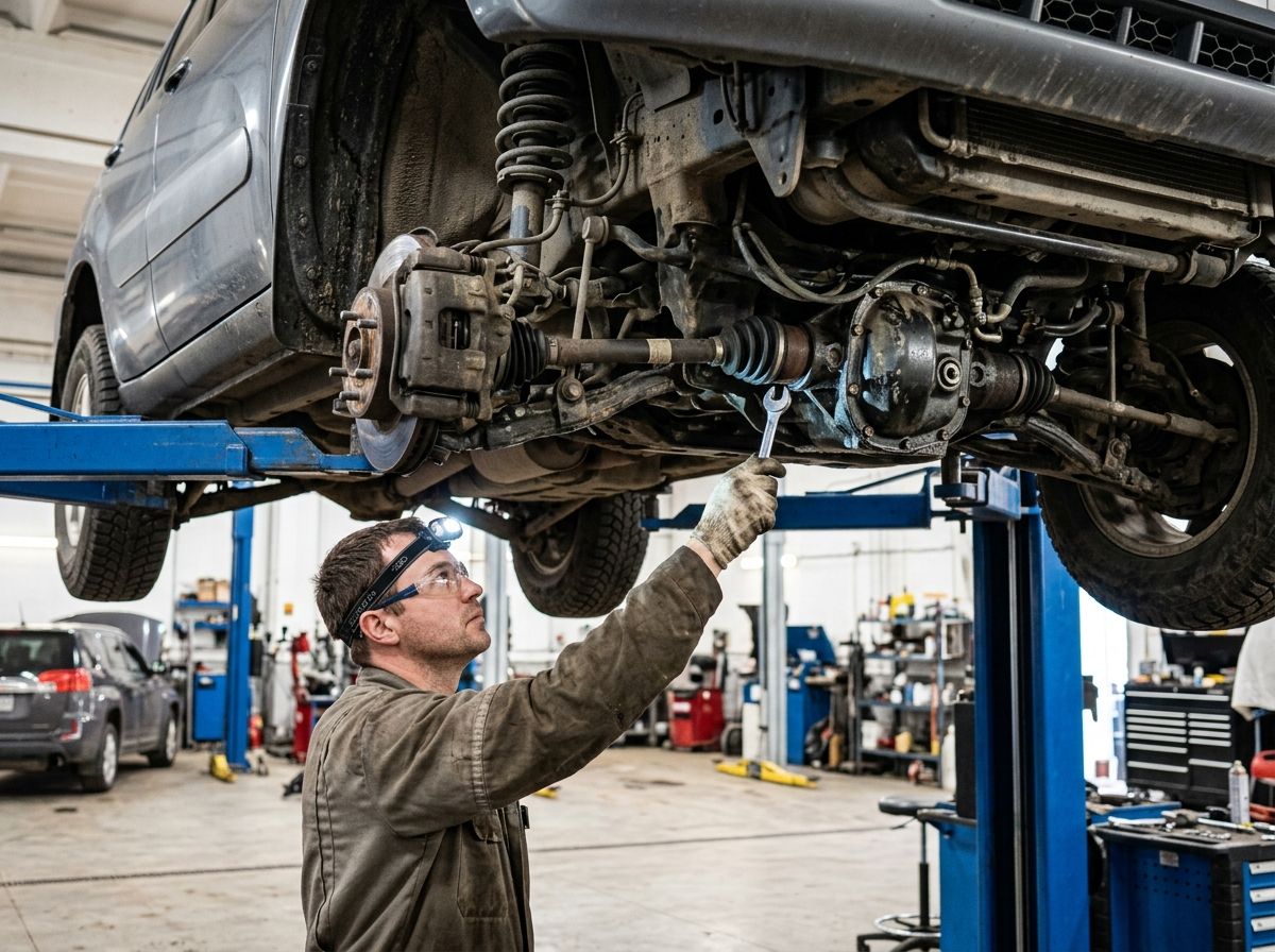 Inspección técnica de diferencial 4x4 y suspensión en elevador hidráulico