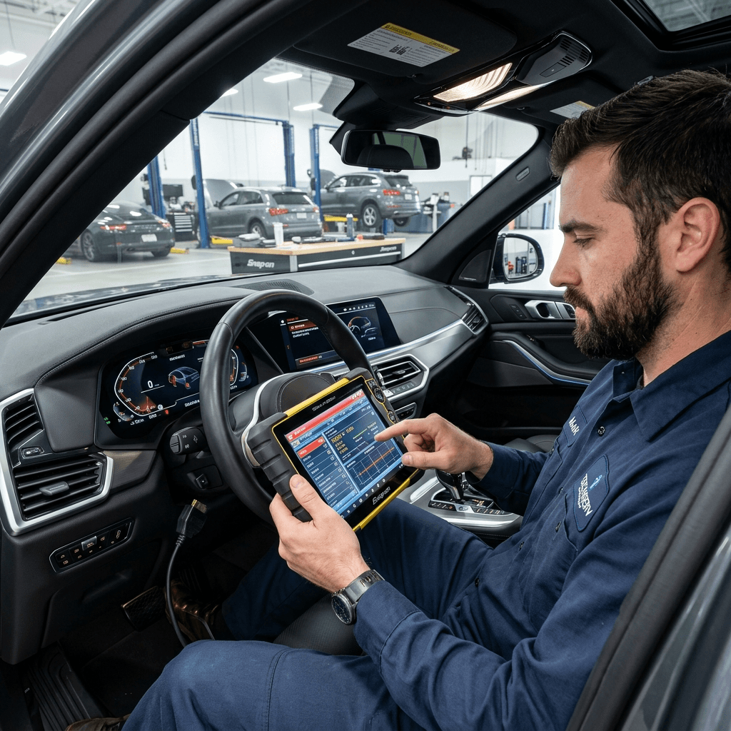 Mecánico realizando escáner diagnóstico OBD2 para evaluar estado del motor