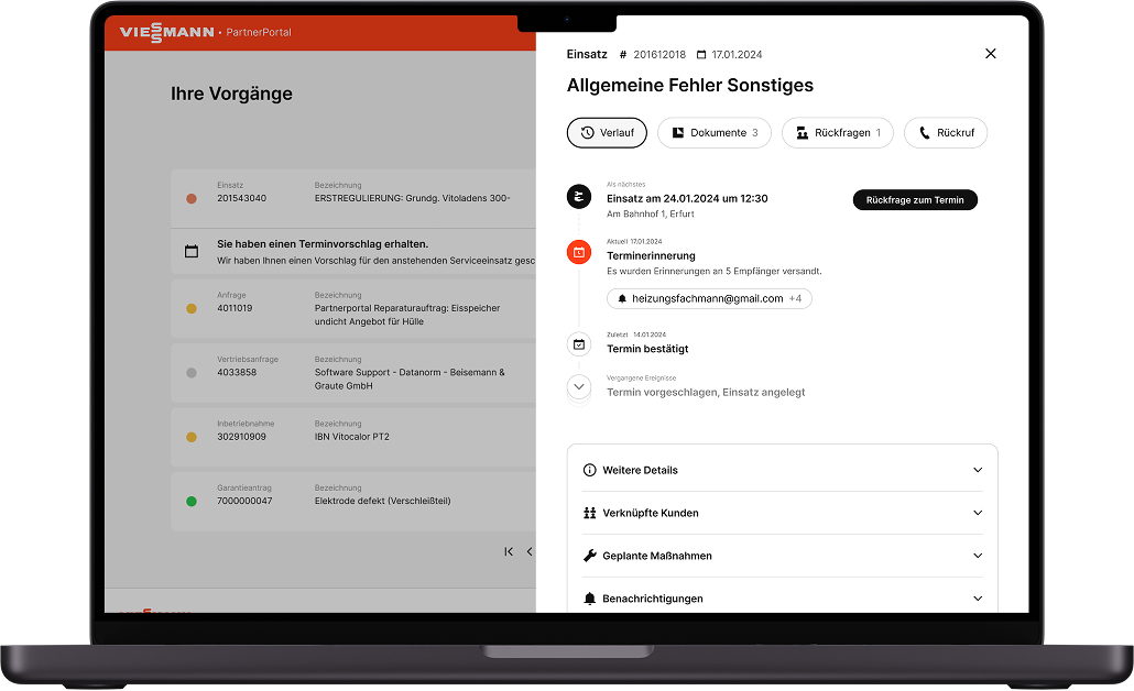 PartnerPortal support ticket detail view with progress timeline