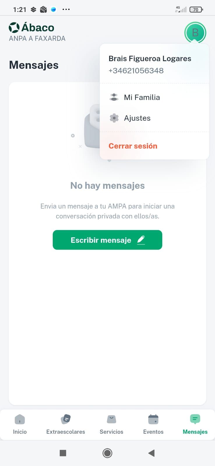 Menú de usuario