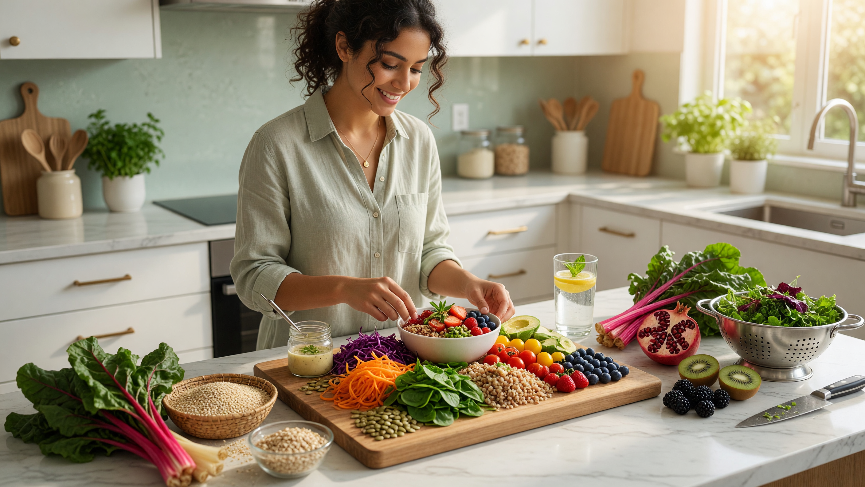 Woman preparing a high-fibre meal for natural piles prevention