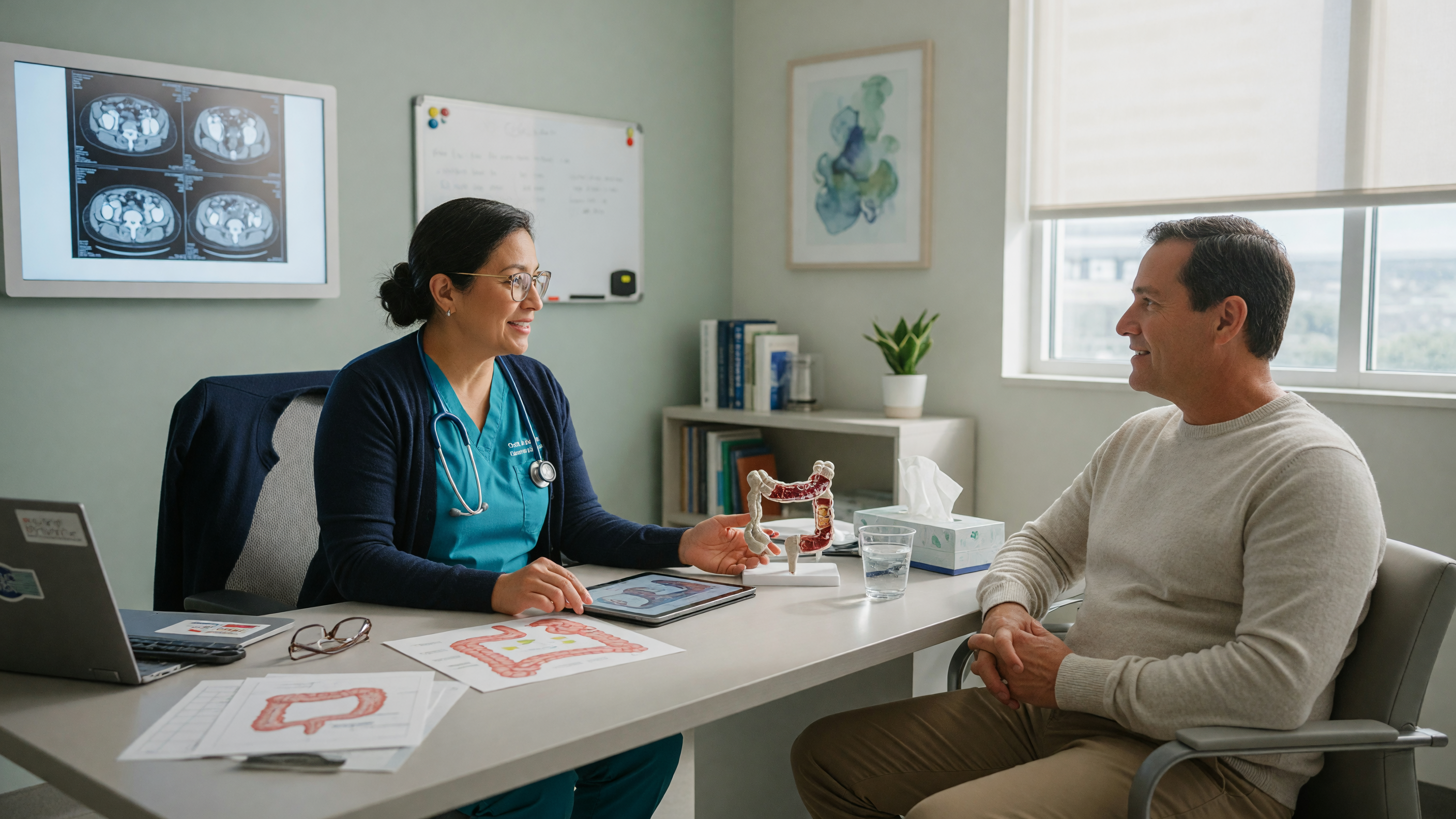Surgeon consulting patient about chronic anal fissure surgery options at Lux Hospitals