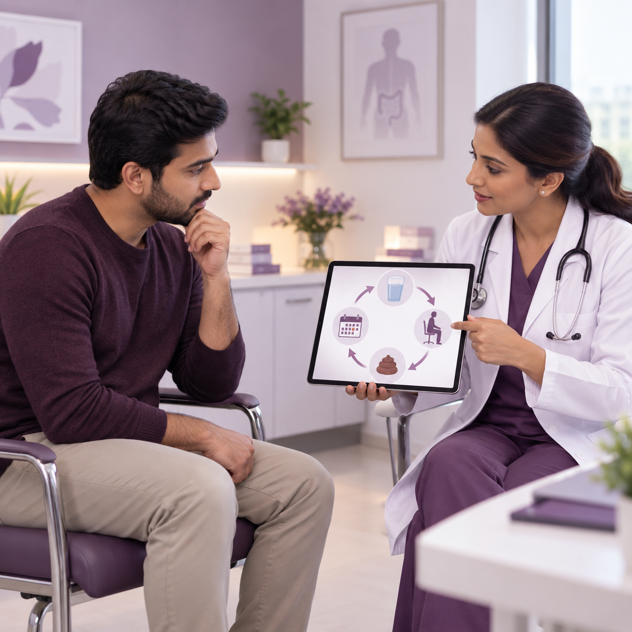 Doctor consulting a patient about recurrent piles and haemorrhoid recurrence causes