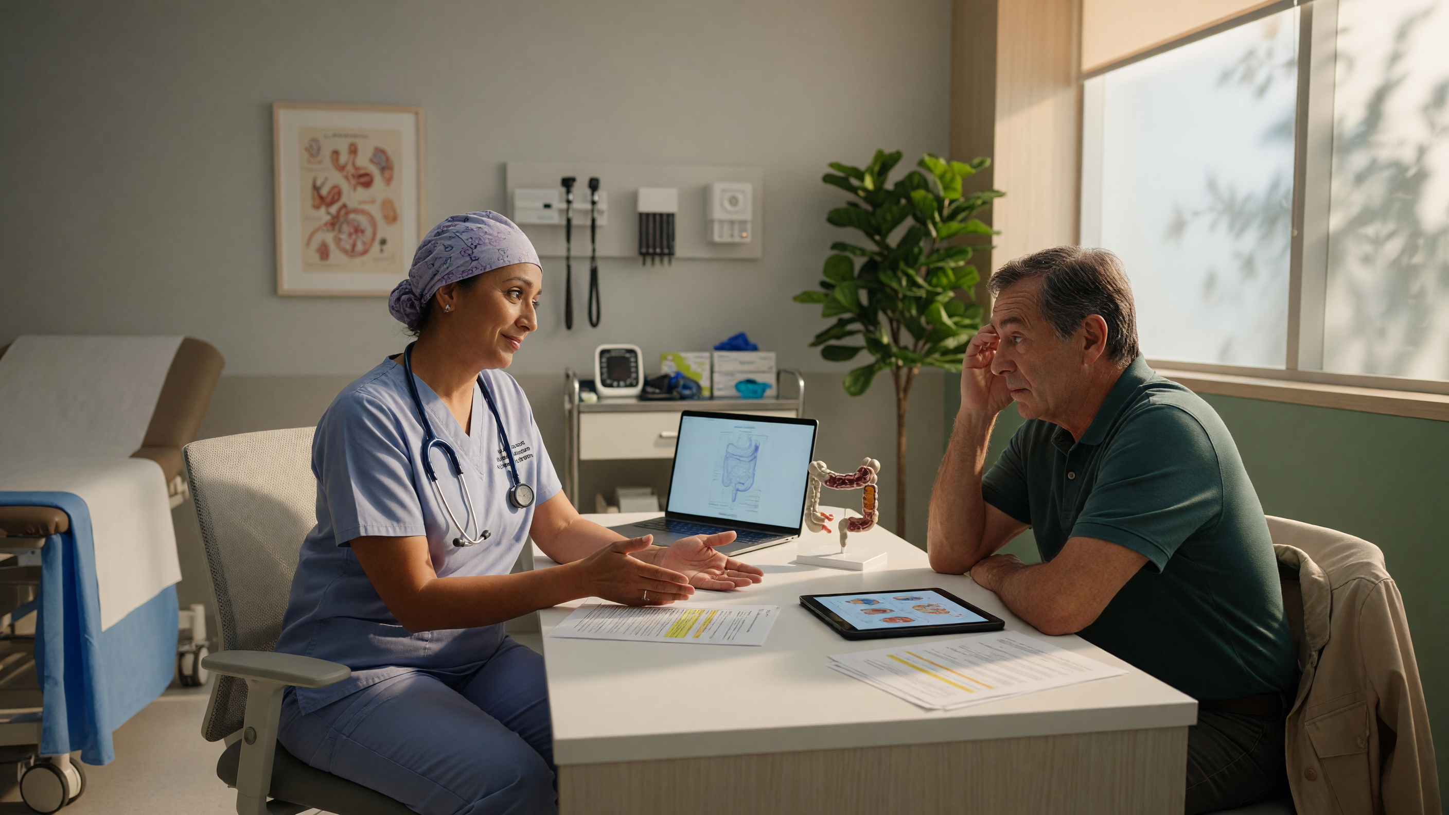 Colorectal surgeon consulting a patient about anal fissure surgery at Lux Hospitals