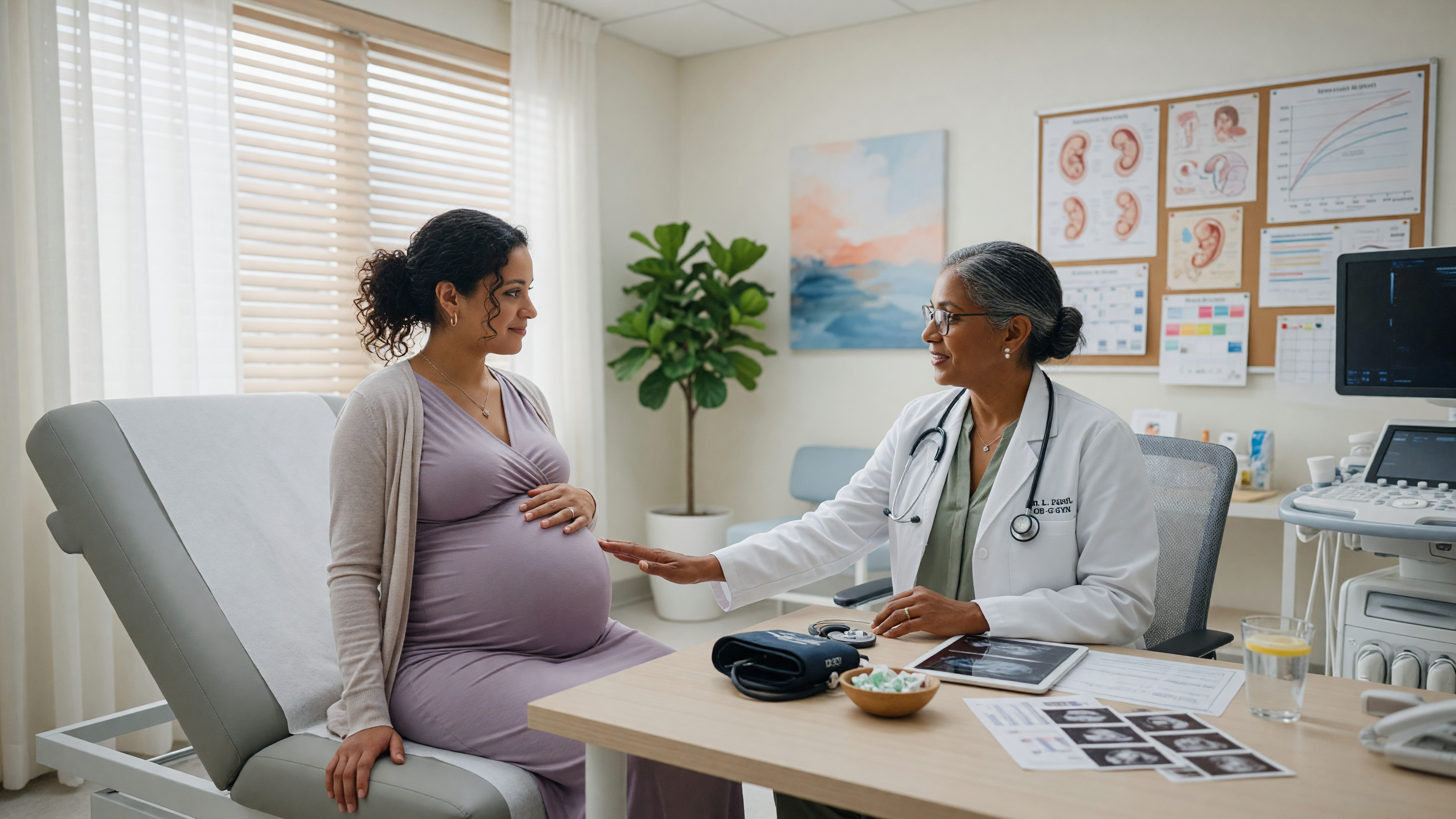 Pregnant woman consulting a doctor about piles during pregnancy at a hospital