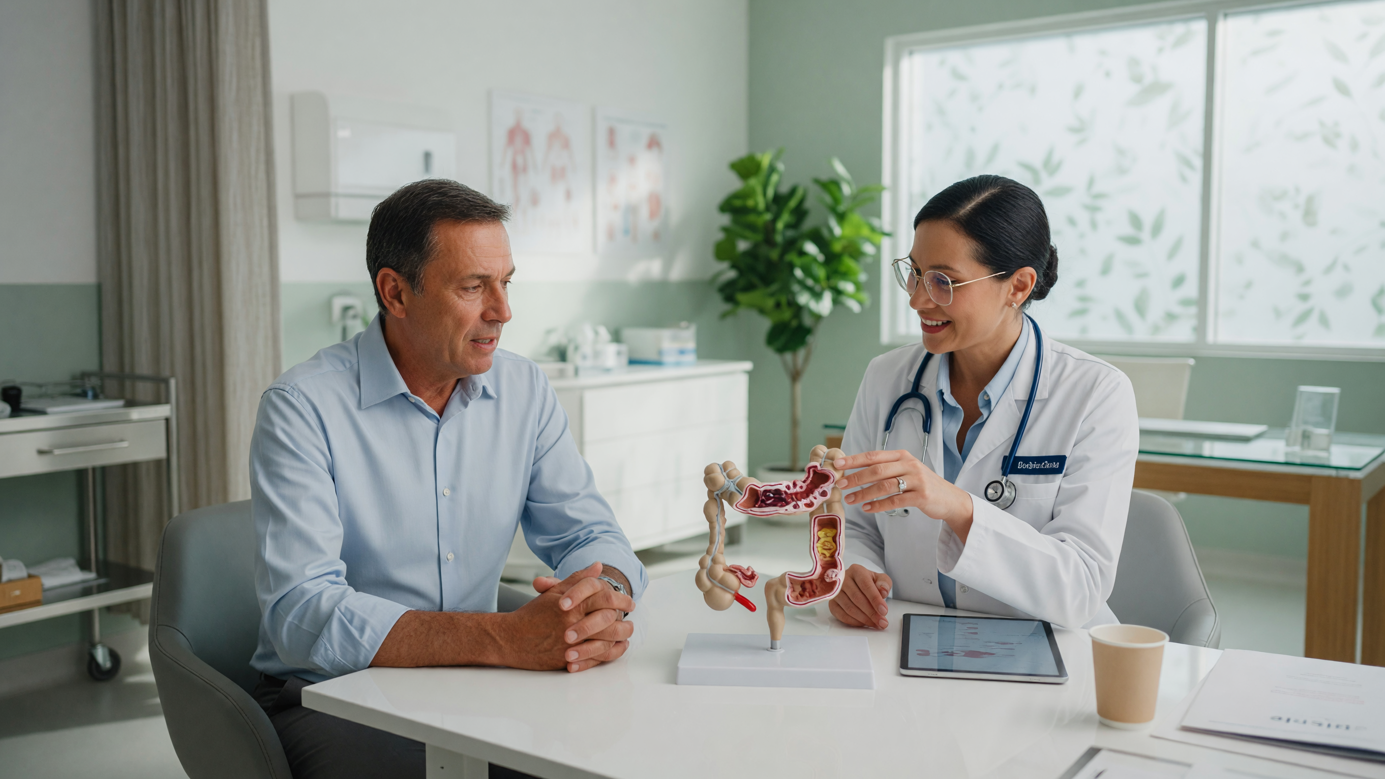 Doctor explaining how constipation can cause piles to a patient at Lux Hospitals