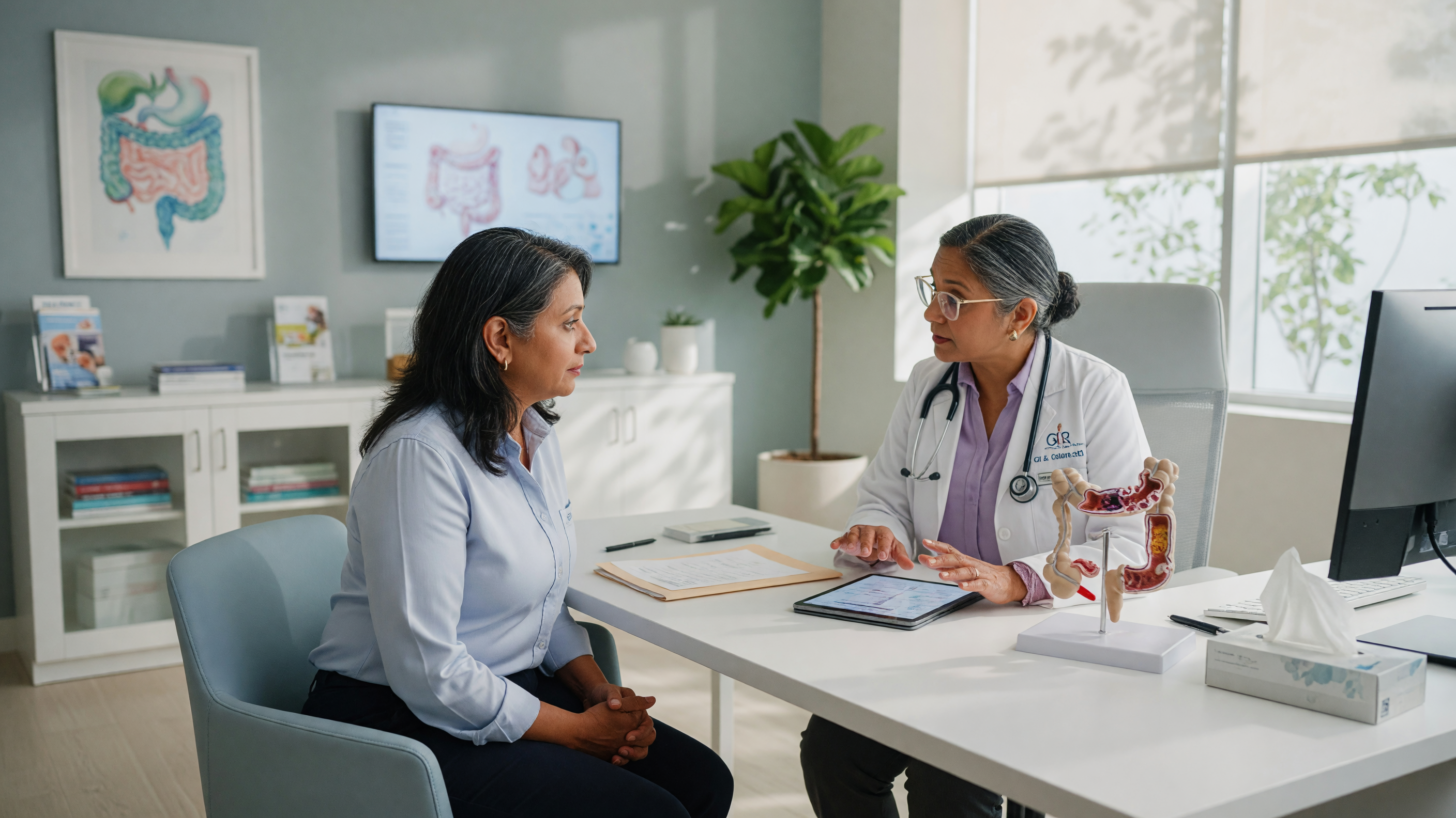 Doctor explaining risks of an untreated fistula to a patient during consultation