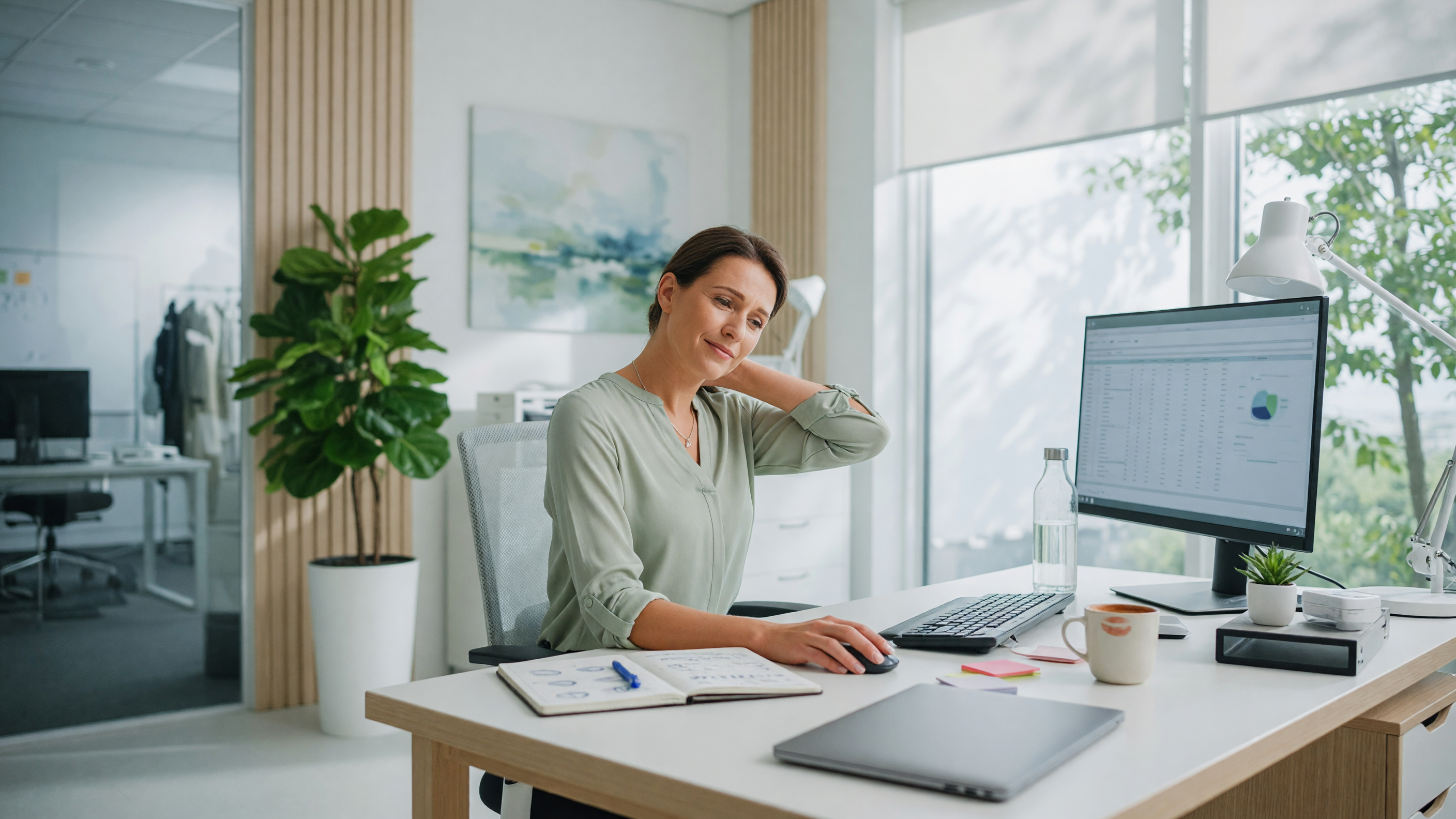 Office worker sitting long hours at a desk illustrating common piles causes and hemorrhoid risk
