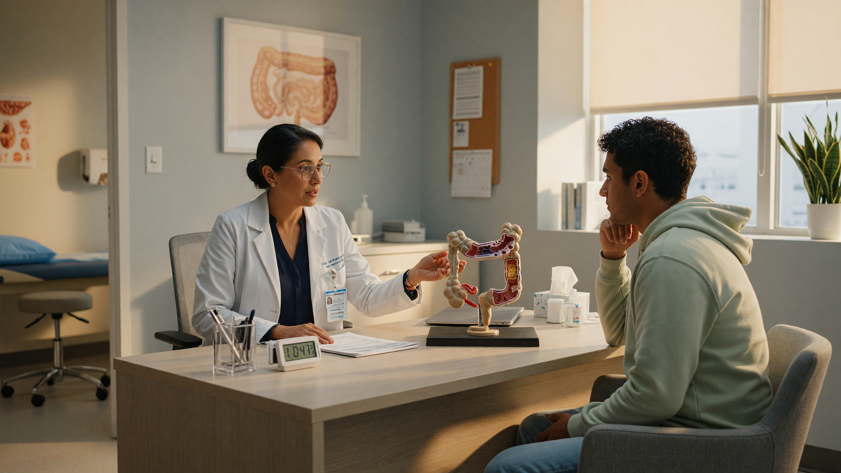 Surgeon explaining pilonidal sinus treatment options to a patient at Lux Hospitals