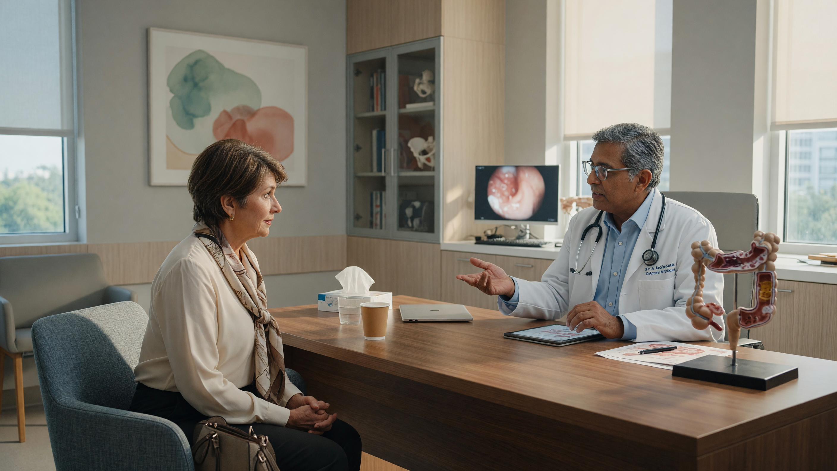 Colorectal surgeon discussing fistula recurrence prevention with a patient at Lux Hospitals