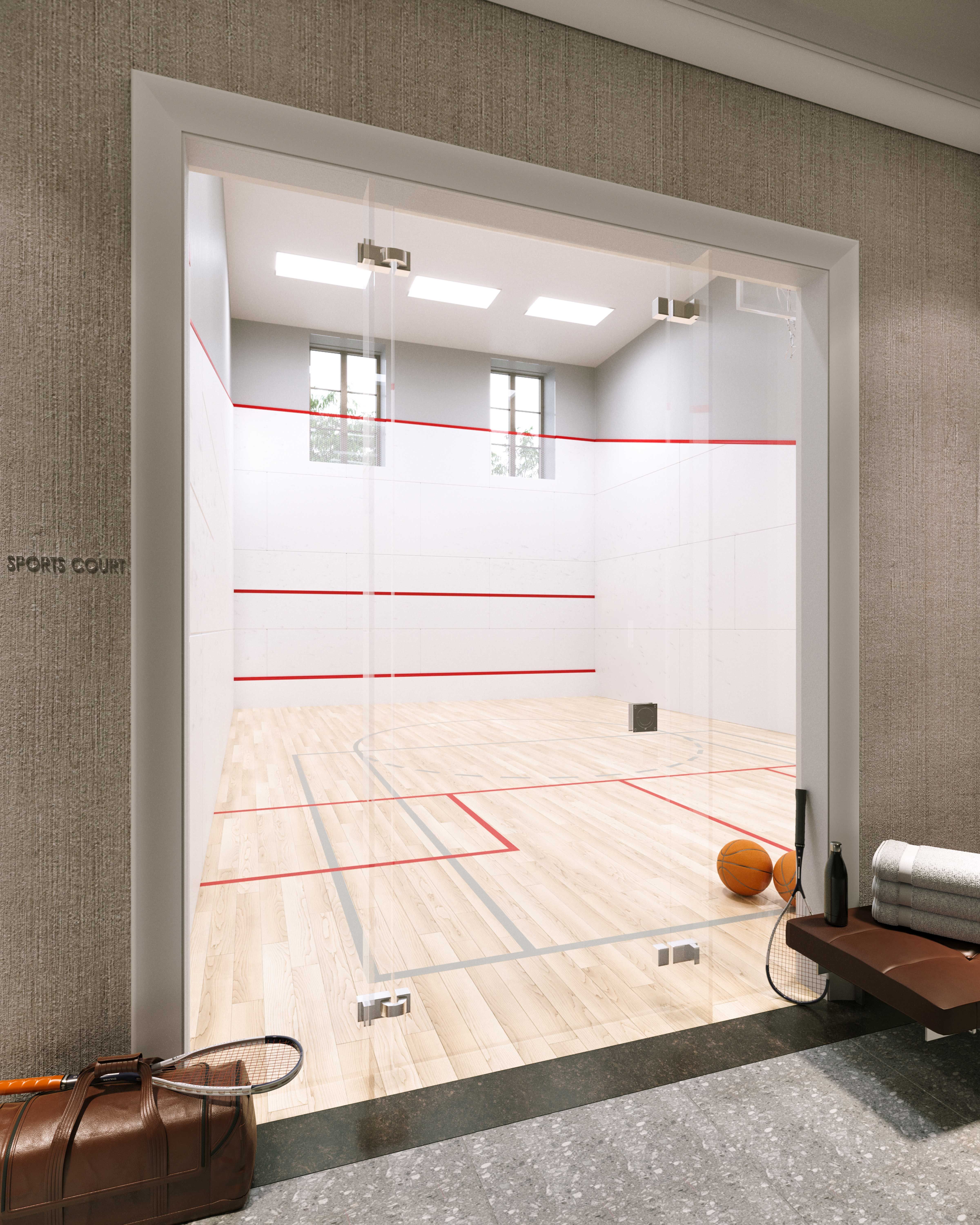 International Squash Court / Sports Court with retractable basketball hoop