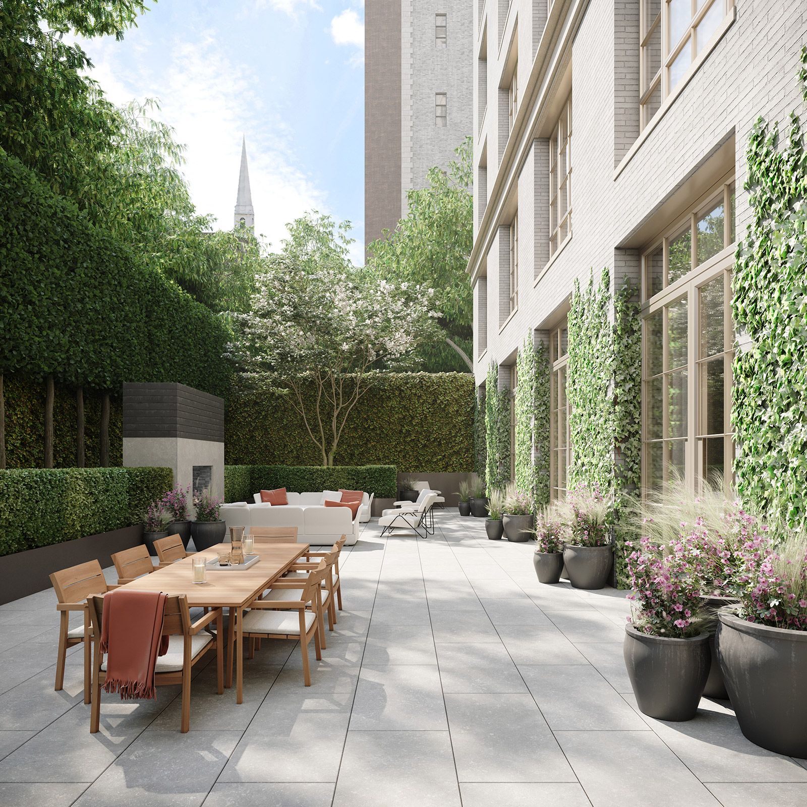 The Townhouse private garden with outdoor fireplace