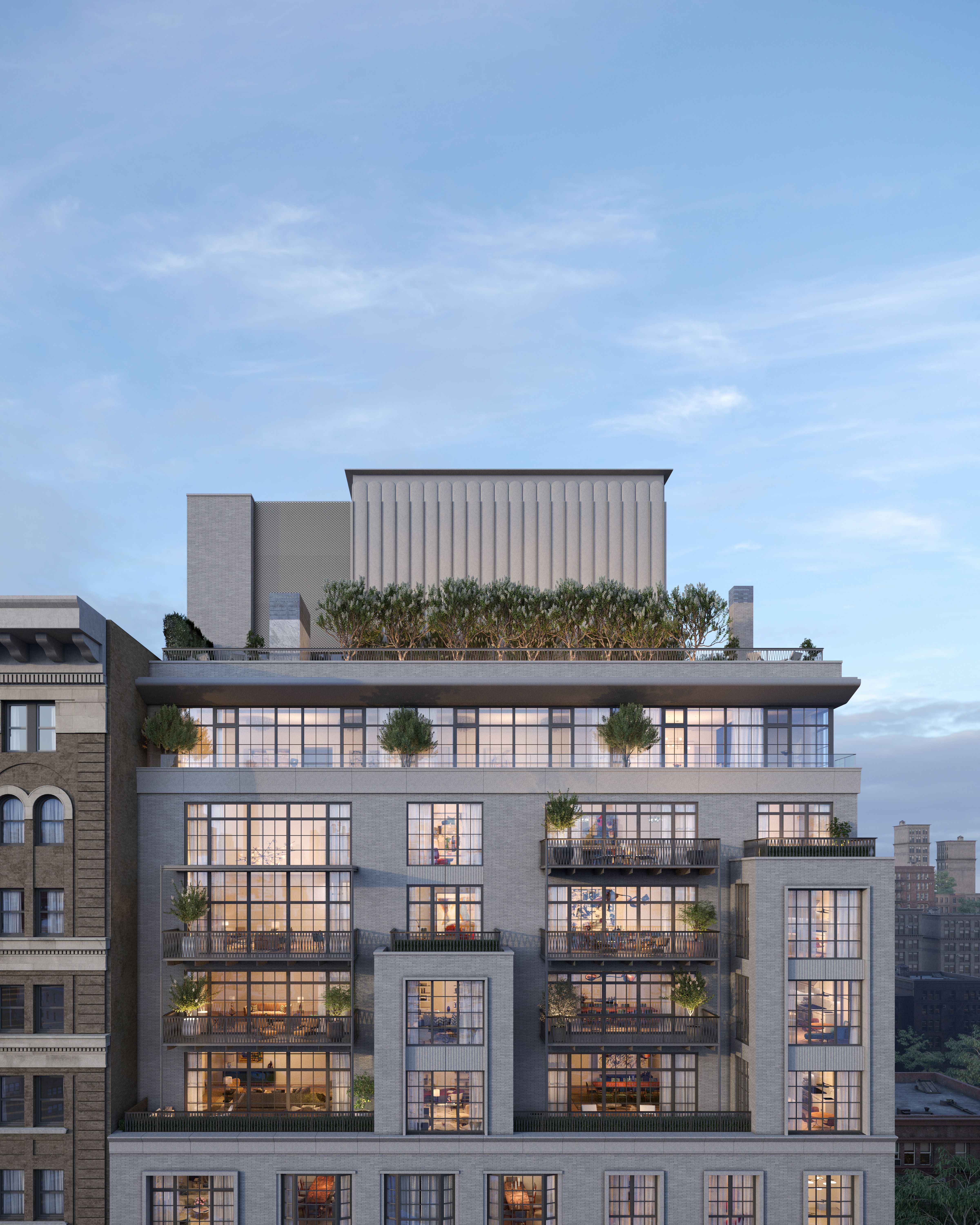 Full-floor Penthouses offer gracious outdoor spaces and sweeping expanses of grandly-scaled casement windows