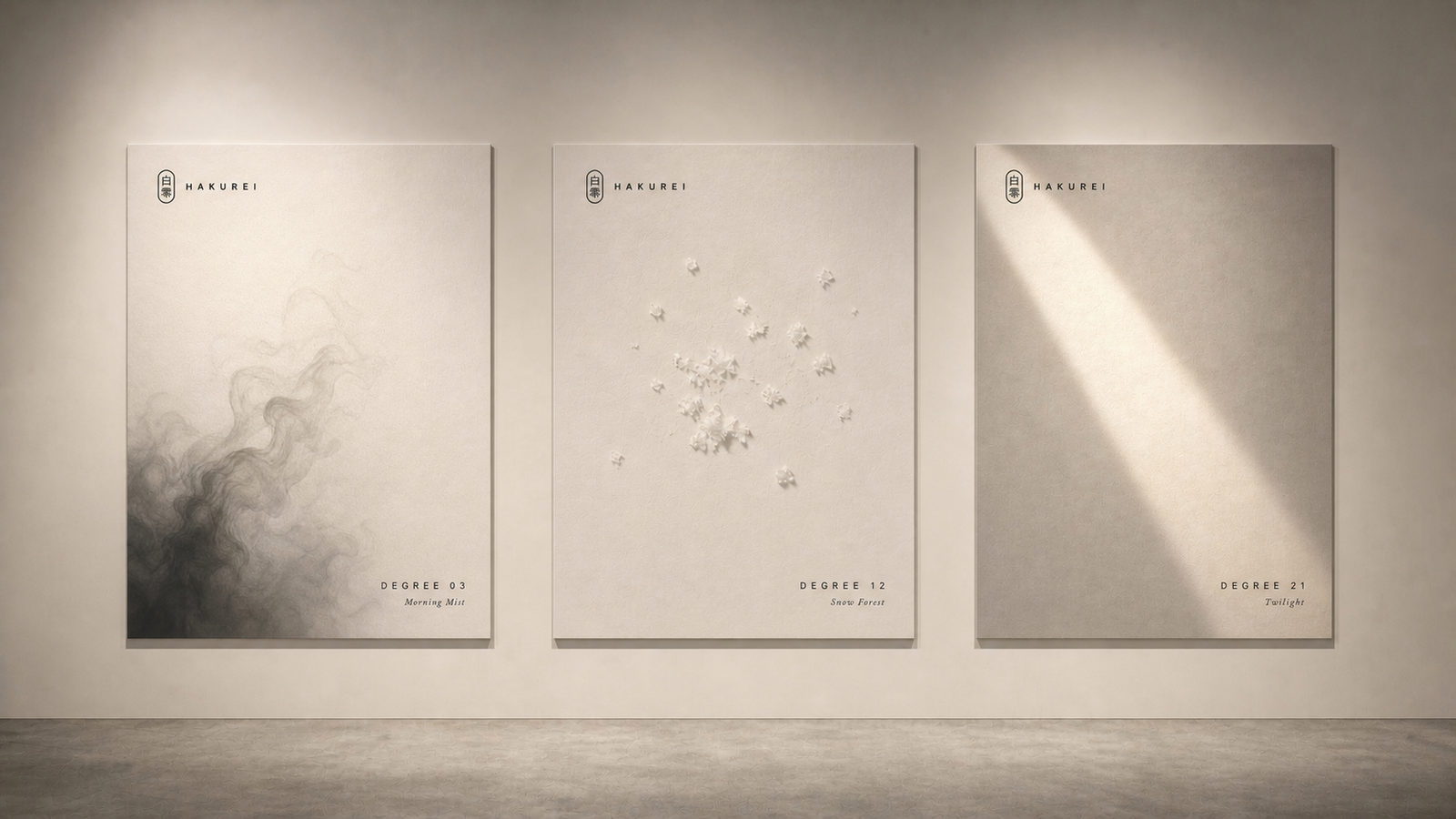 HAKUREI 概念海报展厅陈列 —— DEGREE 03 / 12 / 21 三联展