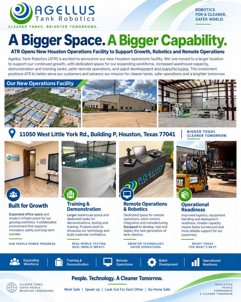 Agellus Tank Robotics new Houston operations facility building and warehouse