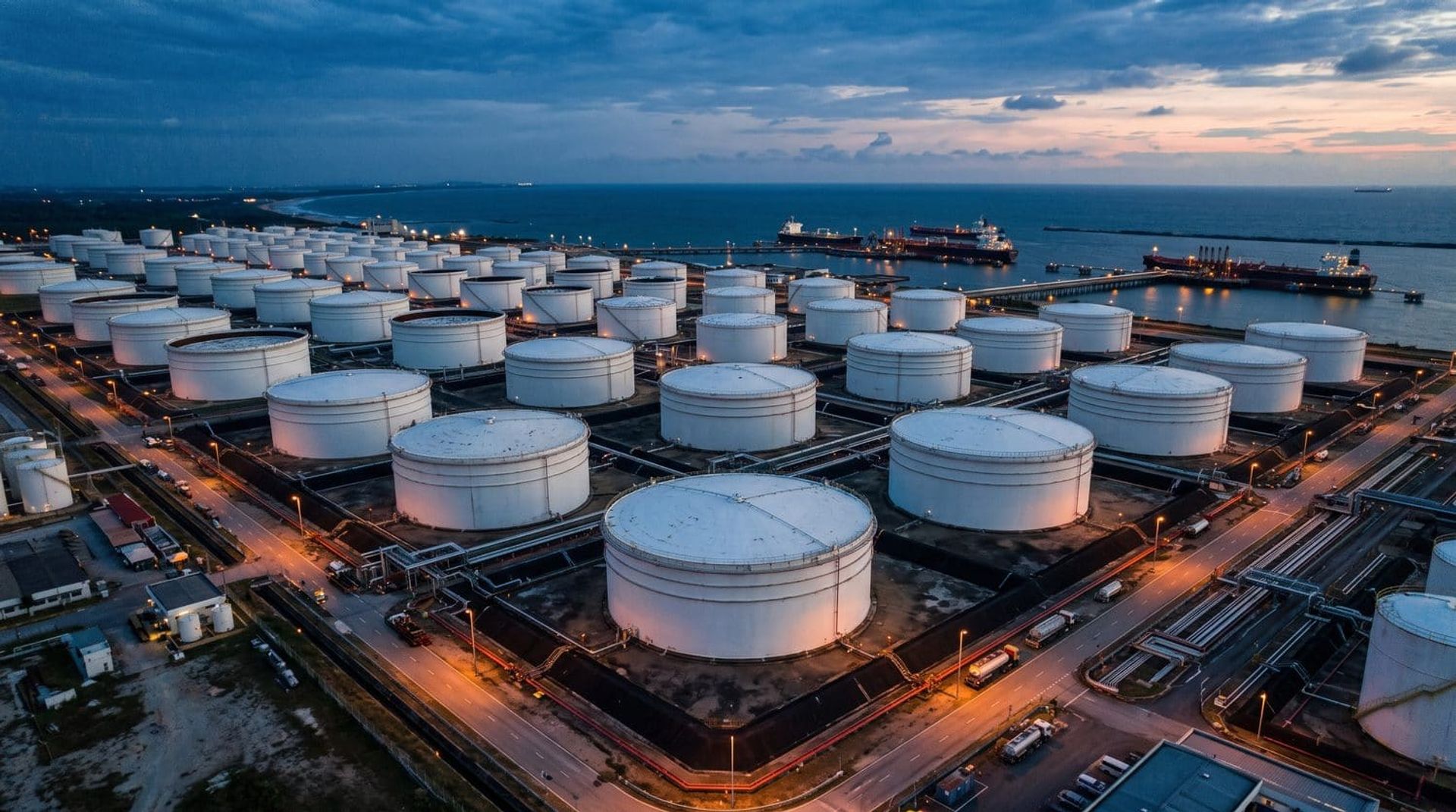 Aboveground storage infrastructure extending toward the horizon