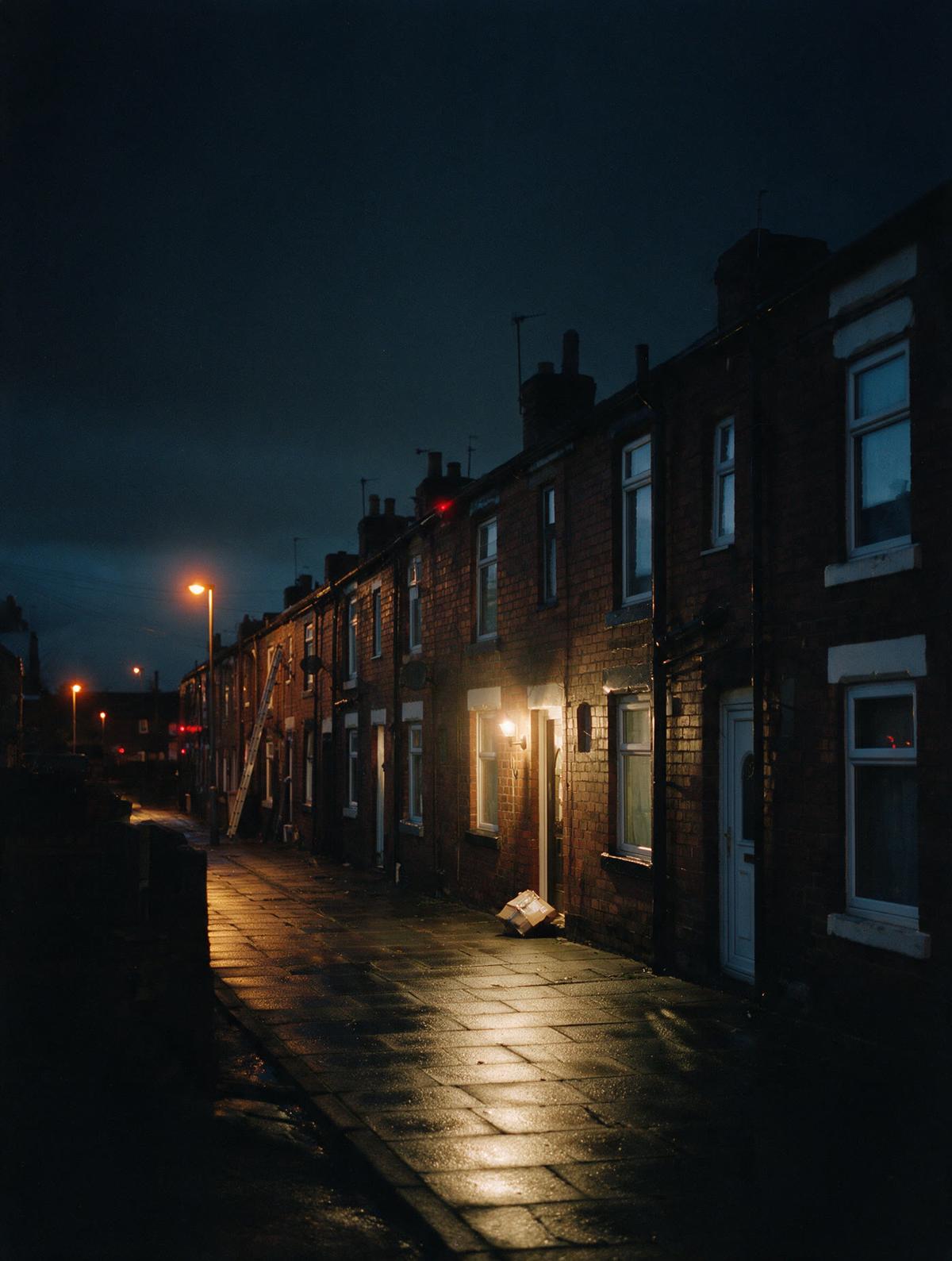 A terrace street in West Yorkshire at dusk