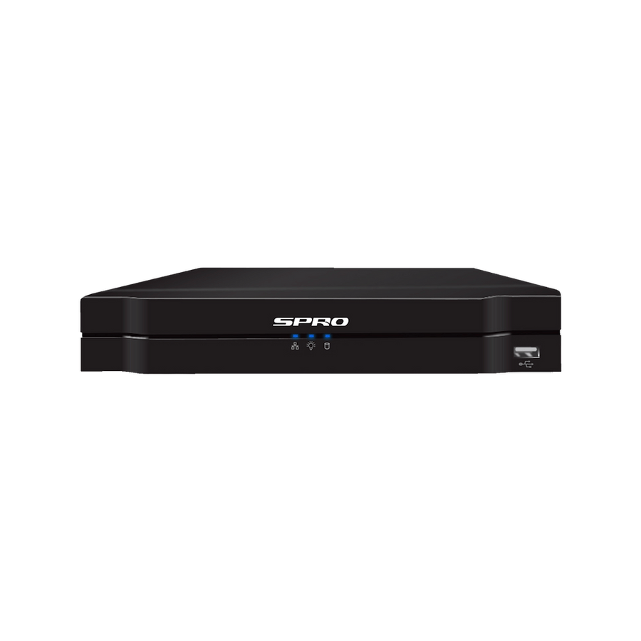 The SPRO A5 4 channel recorder, a slim black box with three status lights and a USB socket on the front