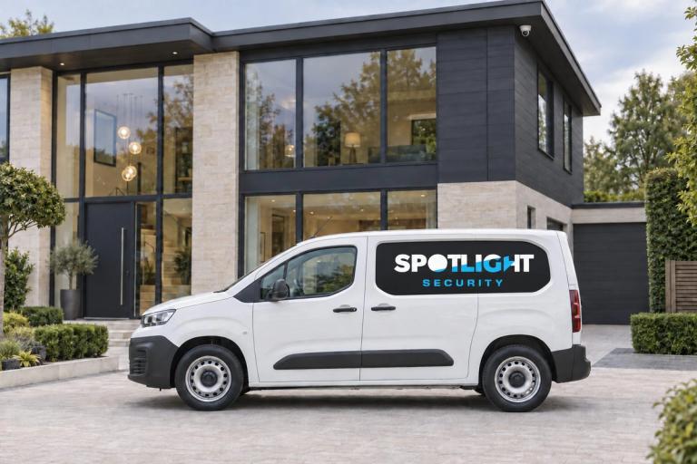 A Spotlight Security van on the drive of a customer's house