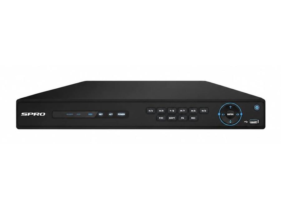 The SPRO A9 4K recorder from the front: a slim black unit with playback buttons, a USB socket and status lights