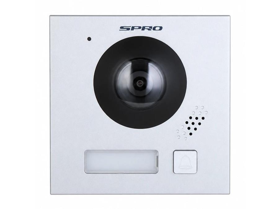 The SPRO modular door station from the front: camera, speaker, name plate and call button