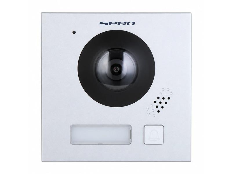 The SPRO modular door station from the front: camera, speaker, name plate and call button