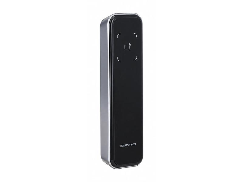 A SPRO fob and card reader in black, for a door with no camera