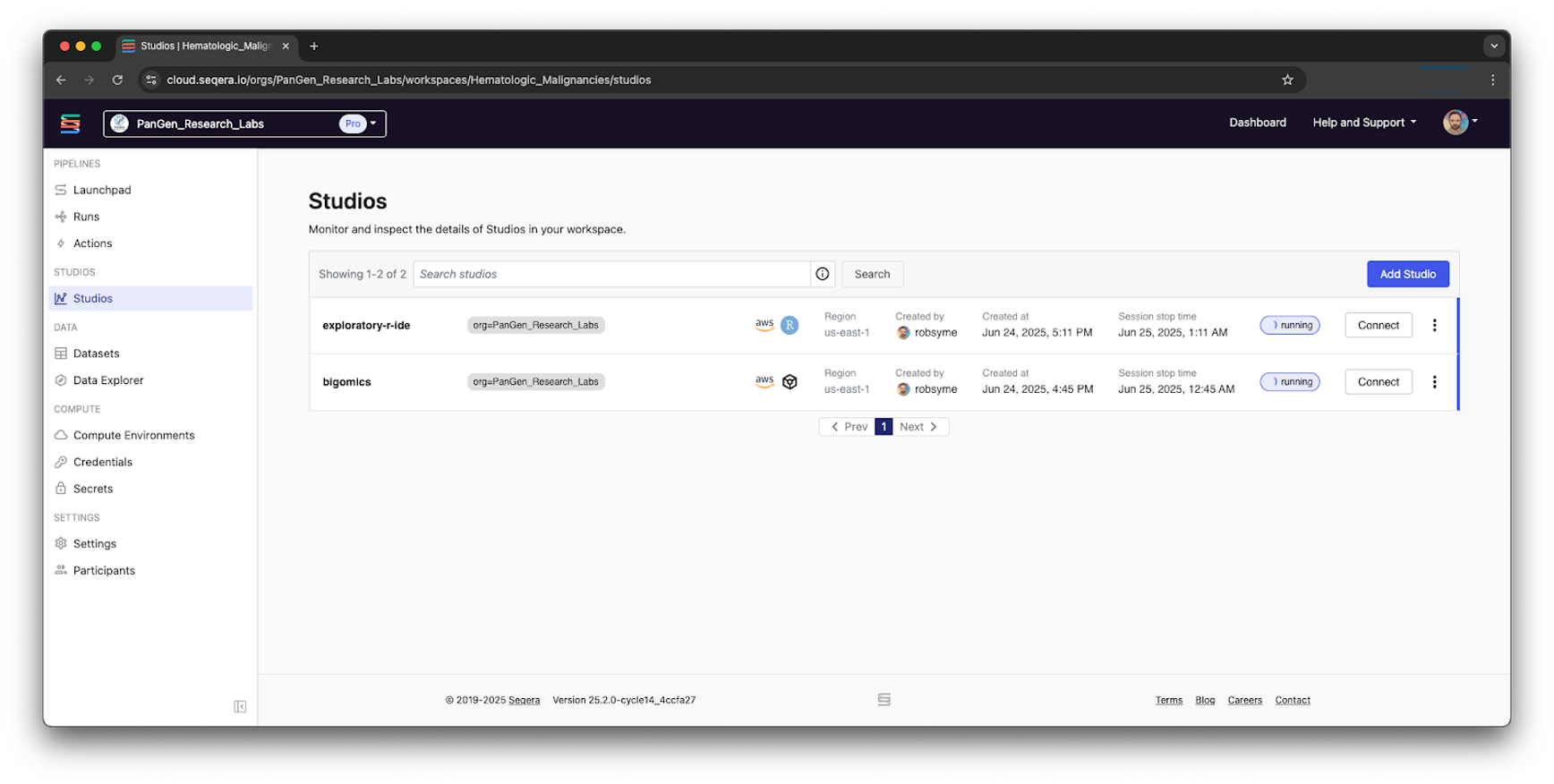 Studios: Reproducible, On-Demand Analysis Environments 