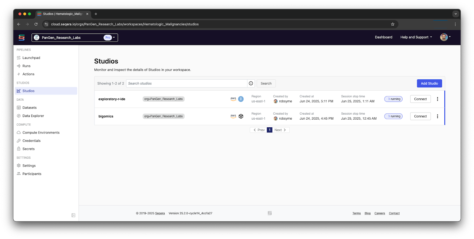 Studios: Reproducible, On-Demand Analysis Environments
