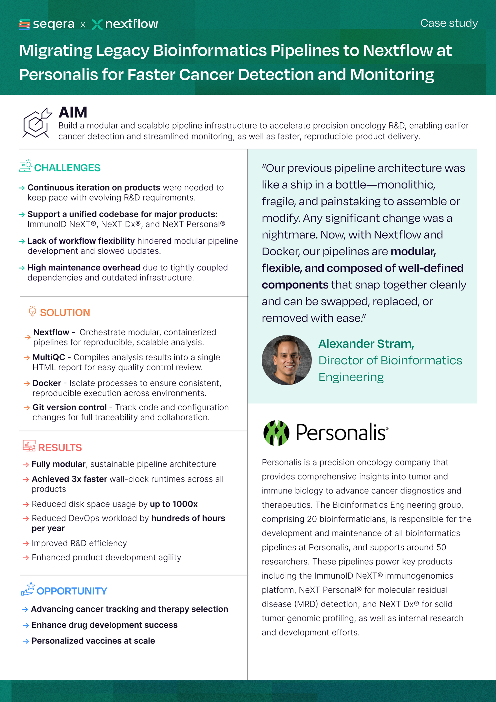Personalis Case Study One-pager - Migrating Legacy Bioinformatics Pipelines to Nextflow at Personalis for Faster Cancer Detection and Monitoring